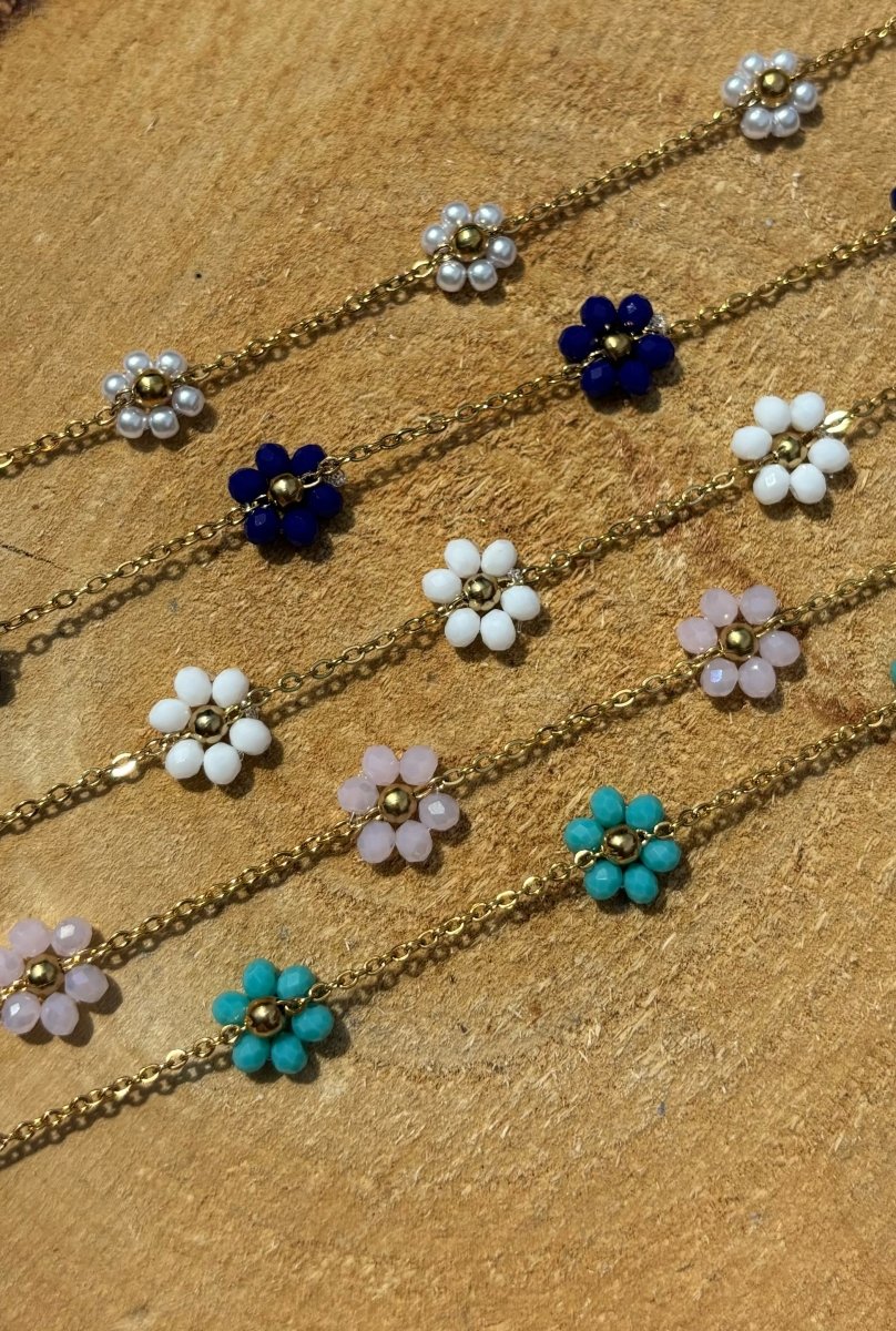 Trendy Gouden stainless steel bloemetjes armband