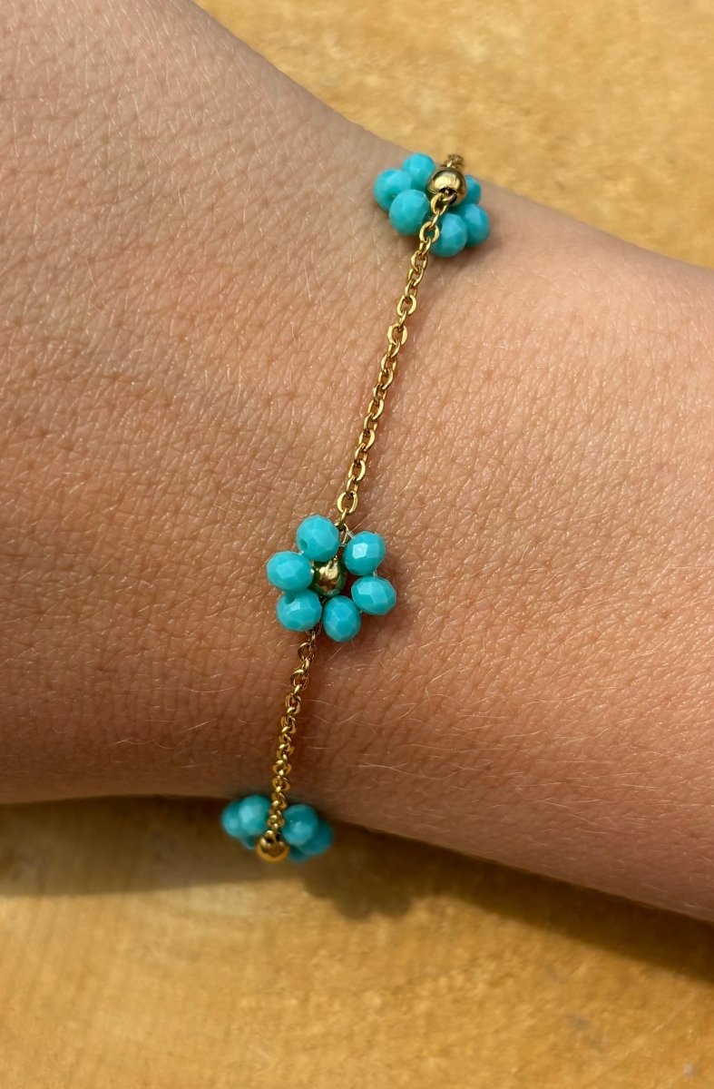 Trendy Gouden stainless steel bloemetjes armband