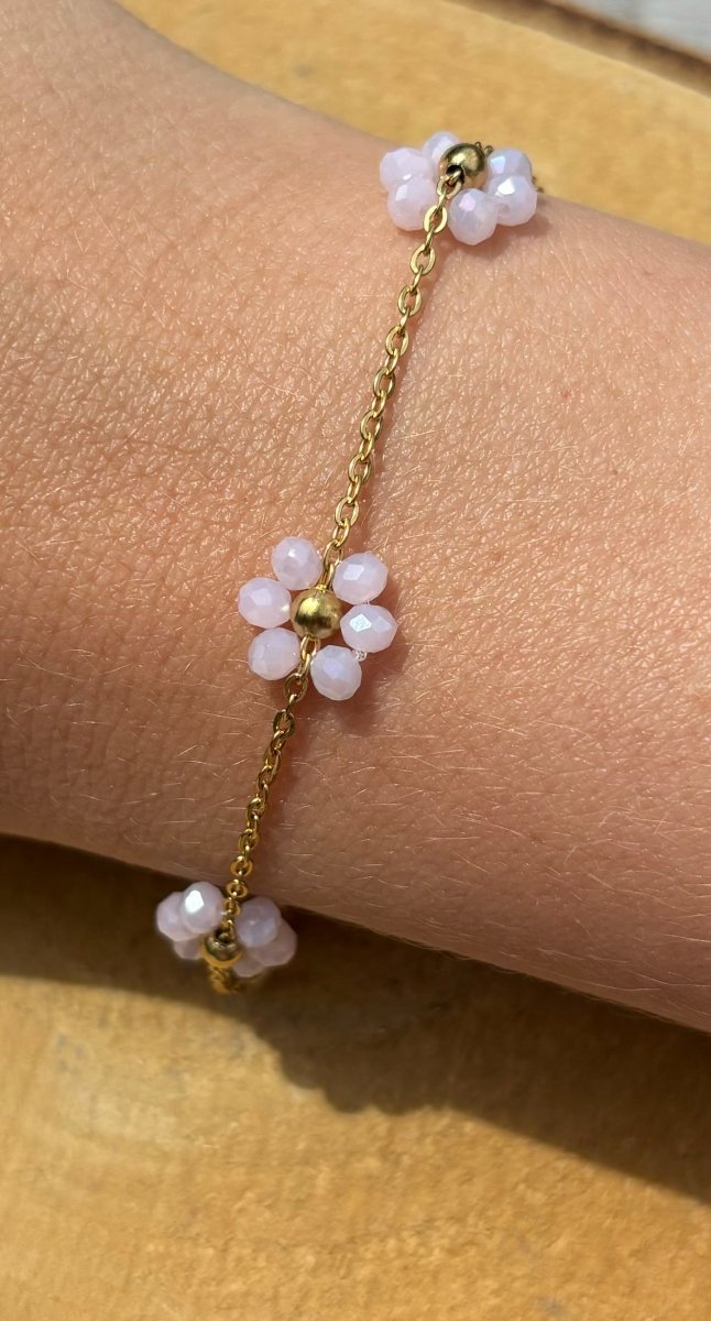 Trendy Gouden stainless steel bloemetjes armband