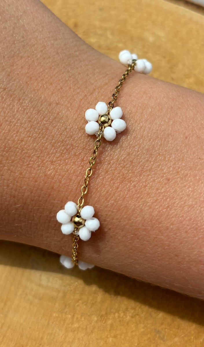 Trendy Gouden stainless steel bloemetjes armband