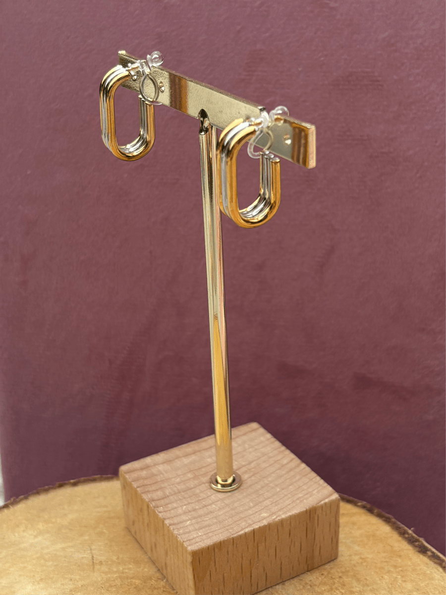 Trendy gouden Stainless Steel Clip Oorbel met zilver