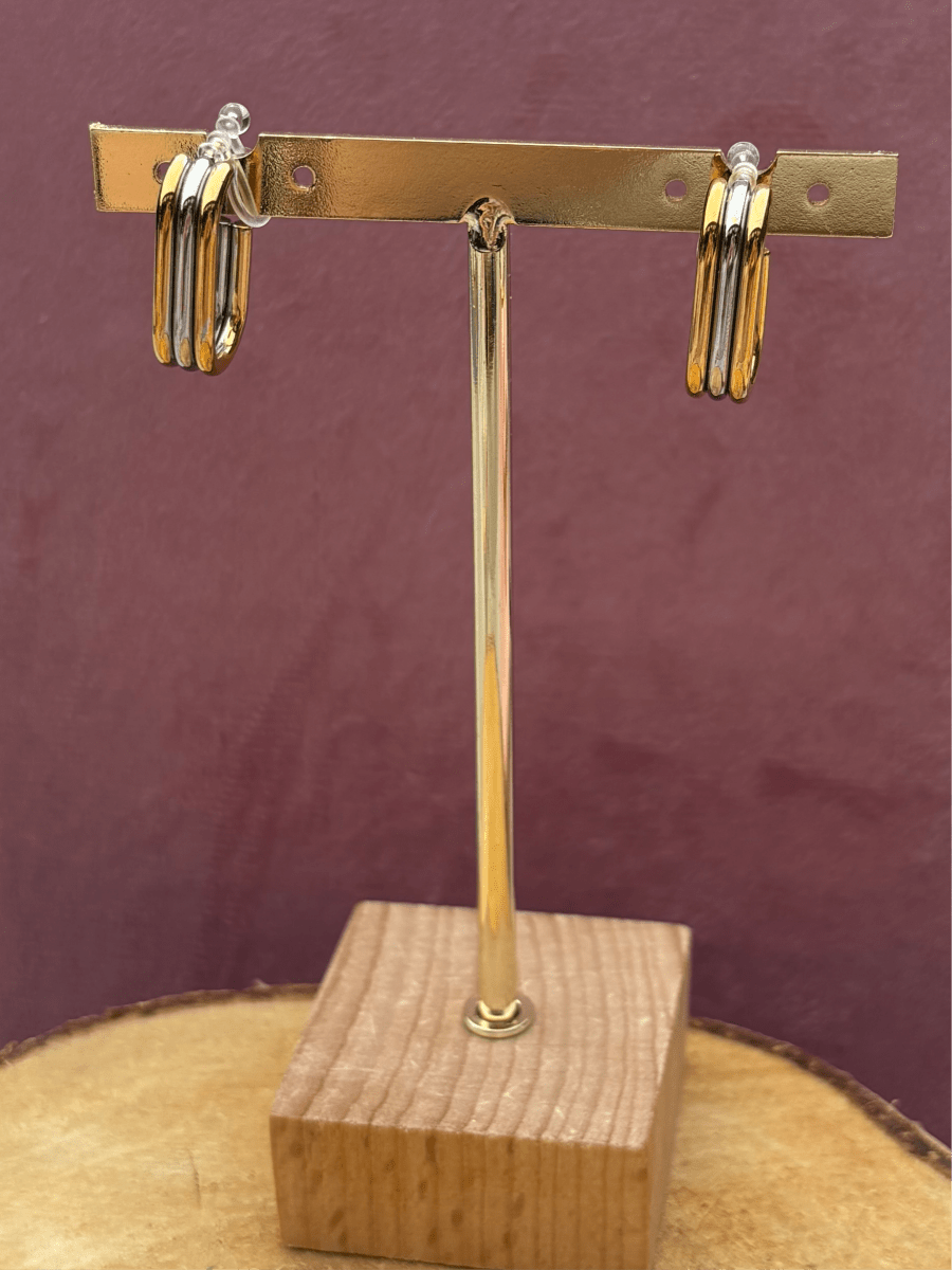 Trendy gouden Stainless Steel Clip Oorbel met zilver