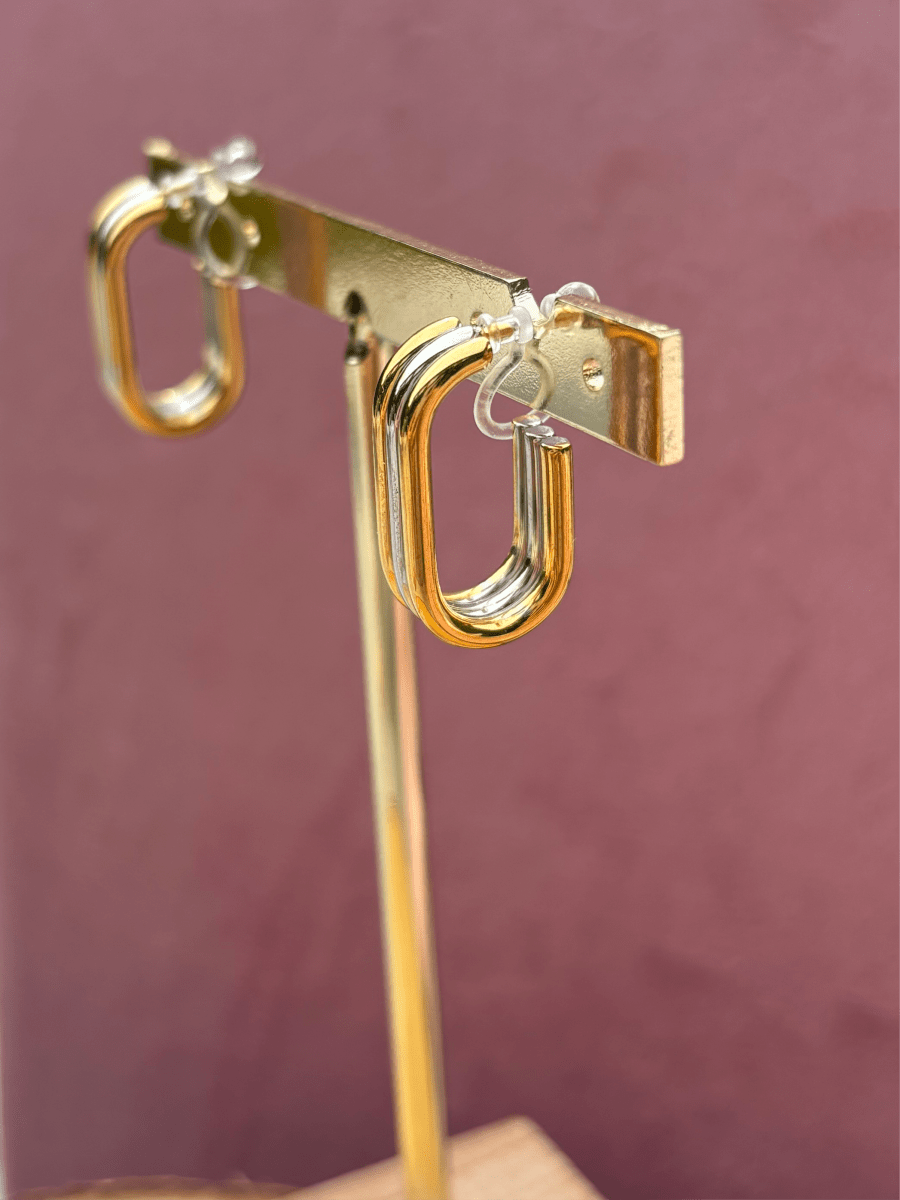 Trendy gouden Stainless Steel Clip Oorbel met zilver