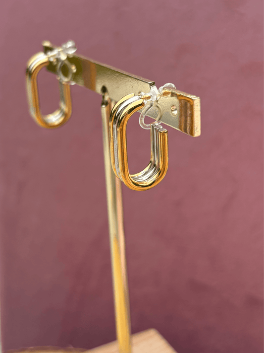 Trendy gouden Stainless Steel Clip Oorbel met zilver