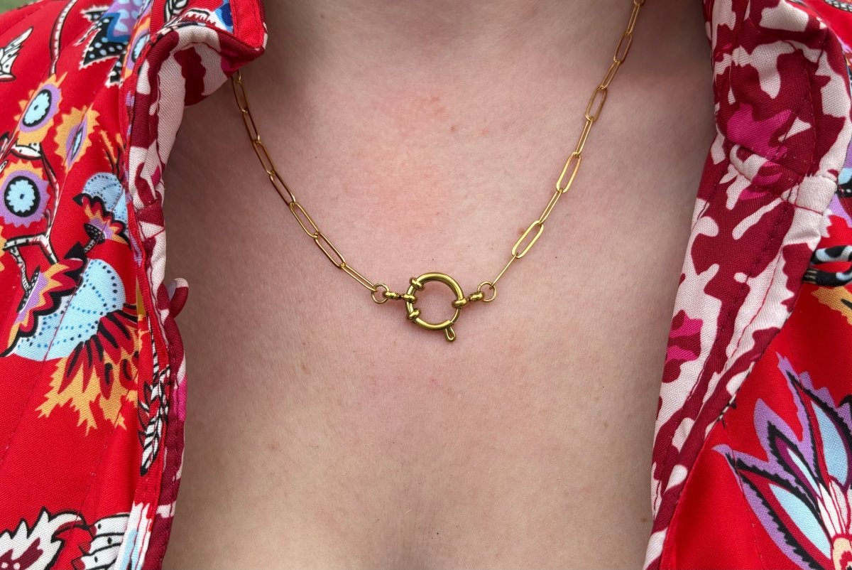 Trendy Ketting Lock van stainless steel in goud – stoere schakelketting met sluiting, perfect voor gelaagde sieradenlooks en een trendy stijl