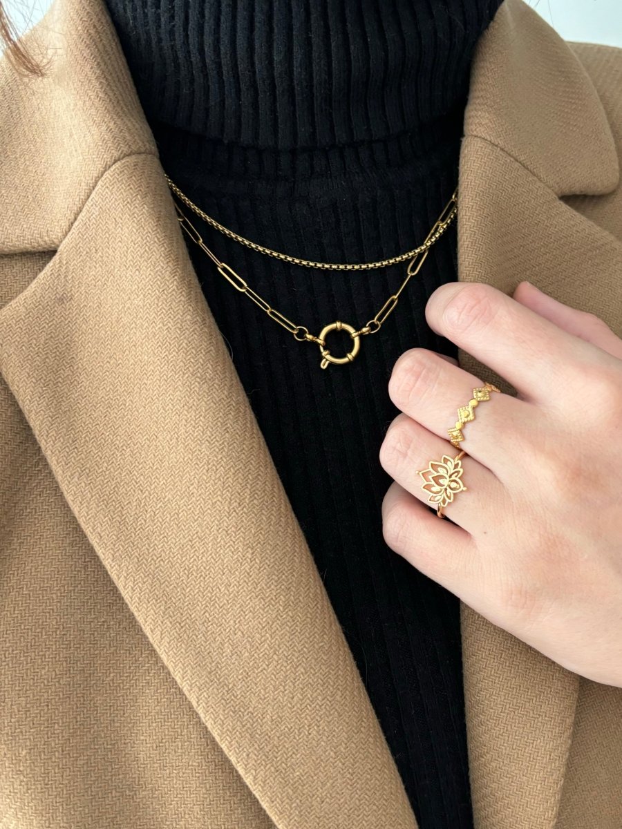 Trendy Ketting Lock van stainless steel in goud – stoere schakelketting met sluiting, perfect voor gelaagde sieradenlooks en een trendy stijl