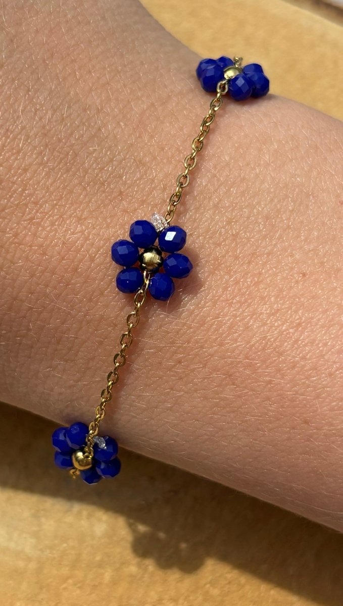 Trendy Gouden stainless steel bloemetjes armband