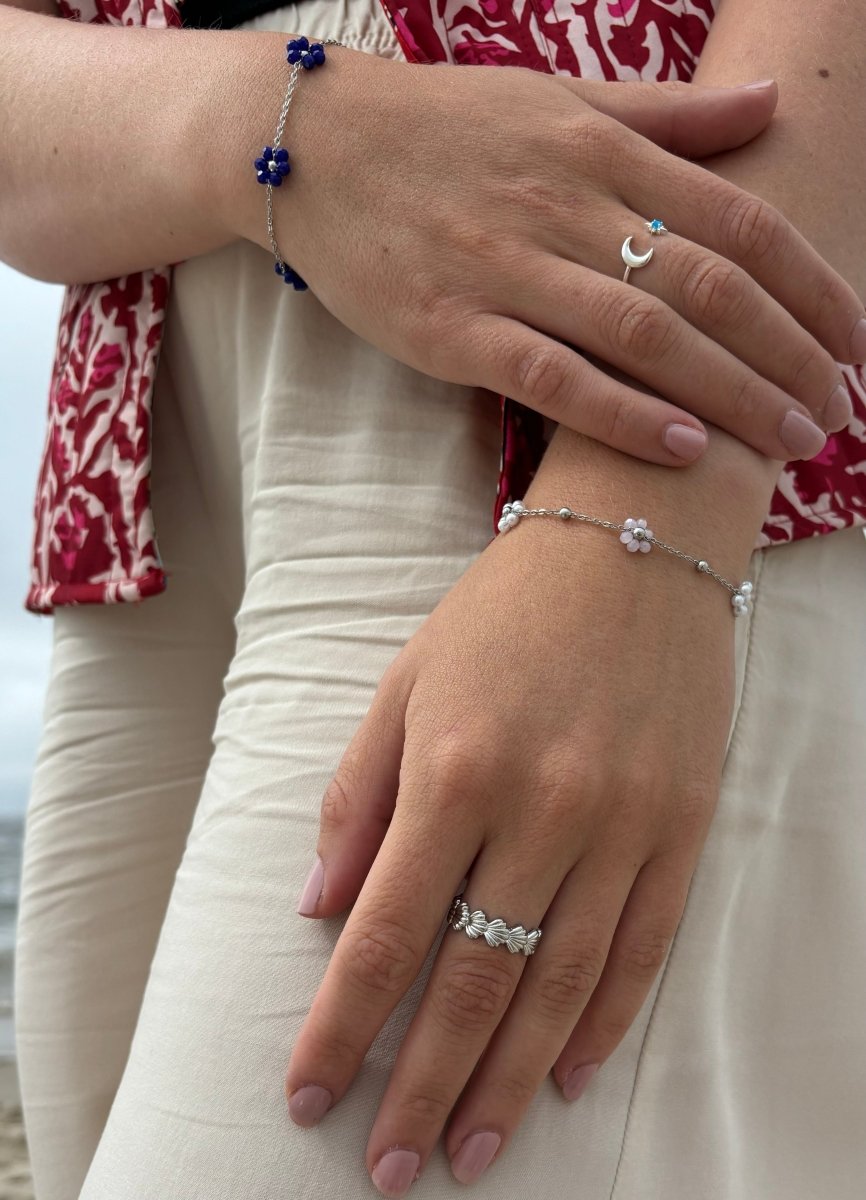 Trendy Zilver Stainless Steel Bloemetjes Armband