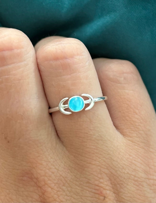 Ring Sun & Moon van stainless steel – zilverkleurige ring met blauw steentje, verstelbaar en verkleurt niet, ook verkrijgbaar in goudkleur