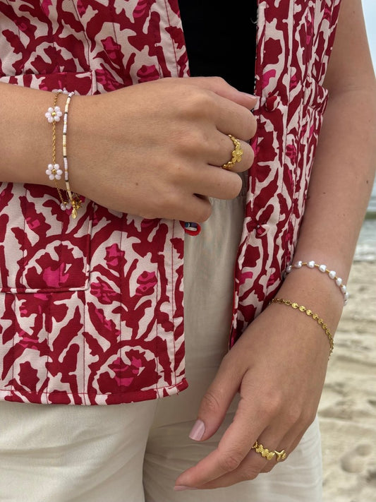 Trendy Gouden stainless steel bloemetjes armband