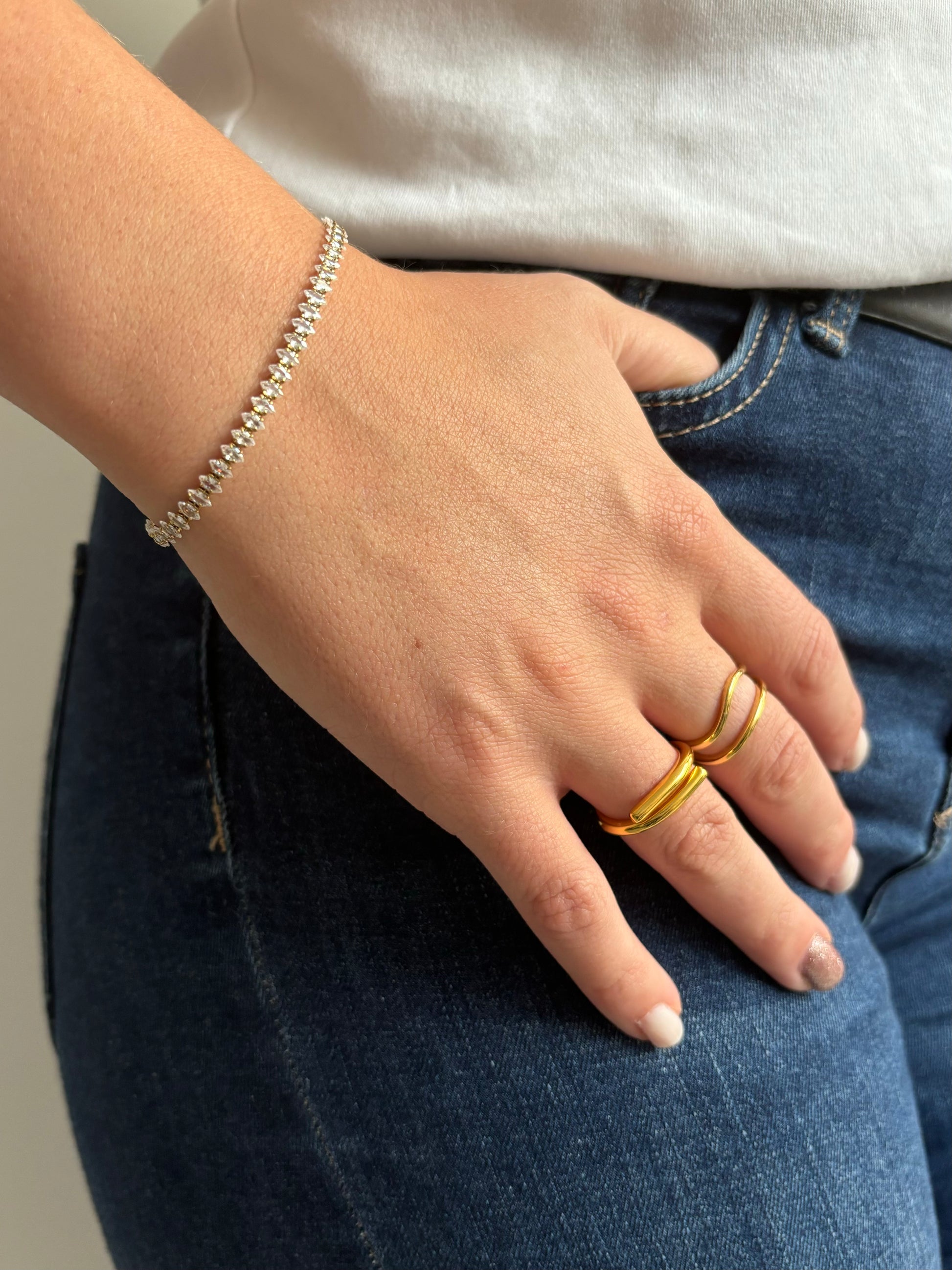 Trendy Gouden stainless steel armband met stenen