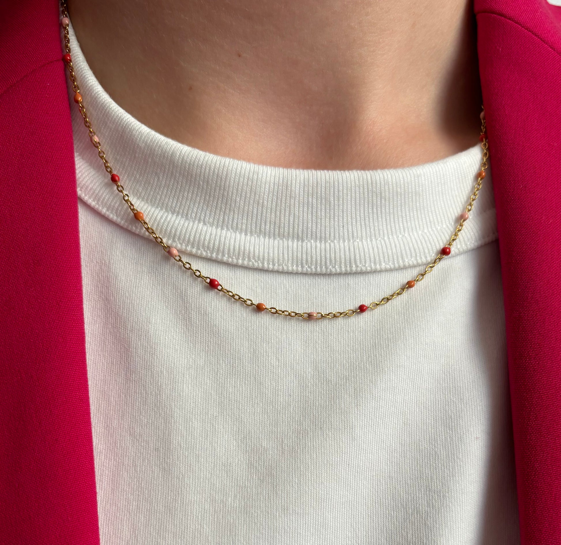 Trendy Ketting Colours van Stainless Steel met kleurenaccenten, verkrijgbaar in blauw en roze – combineer met bijpassende Colours armbanden voor een complete look
